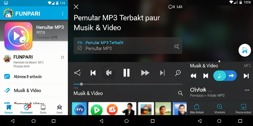 Antarmuka aplikasi FUNPARI yang menarik untuk Pemutar MP3.