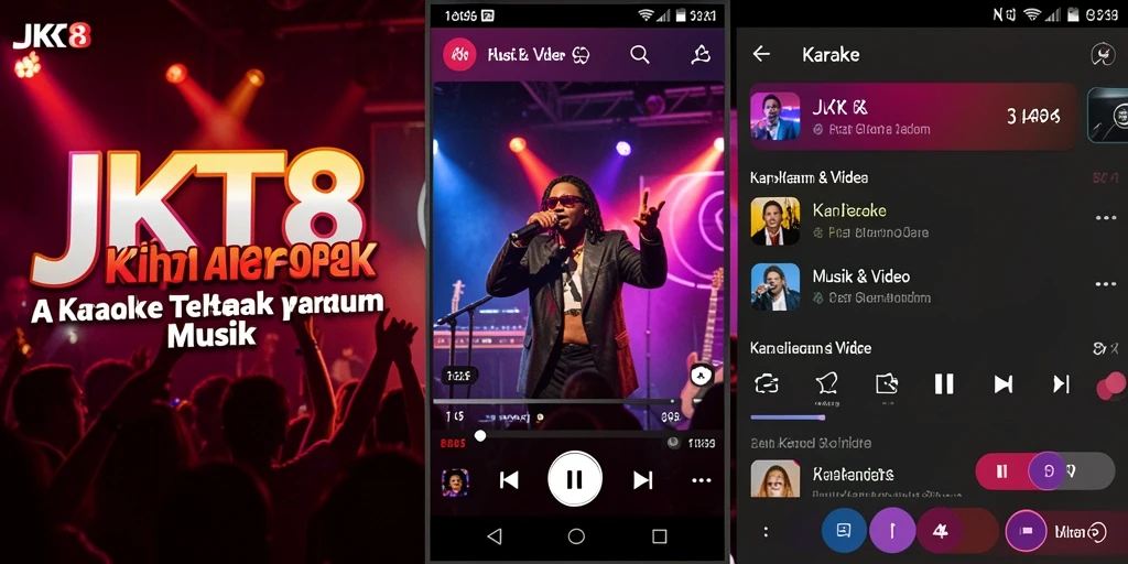 Antarmuka utama aplikasi JKT8 dengan fitur karaoke lengkap.