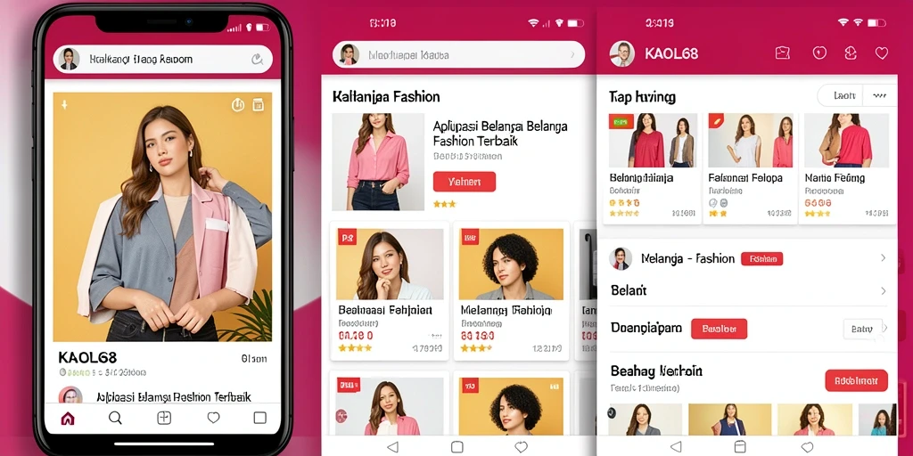 Antarmuka aplikasi KAOL68 yang user-friendly untuk belanja fashion.