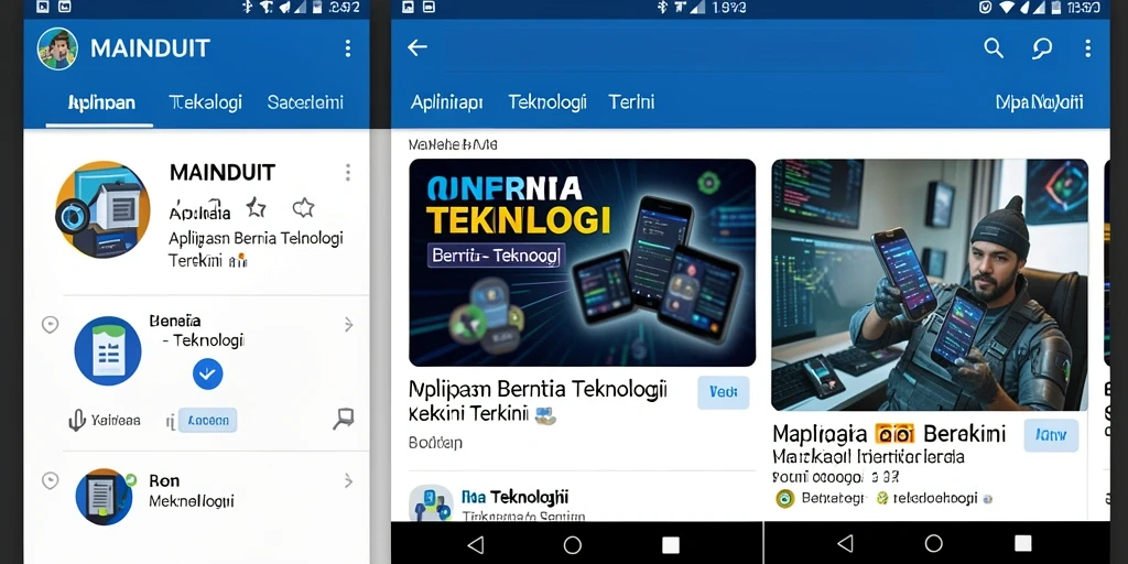Tampilan antarmuka utama aplikasi MAINDUIT dengan berita teknologi terbaru.